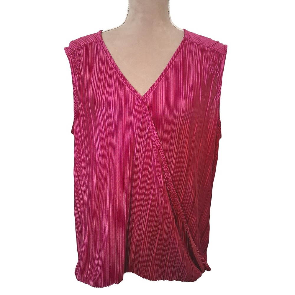 Cato Womens Medium Pink Plisse Accordion Pleat Surplice Sleeveless Top New